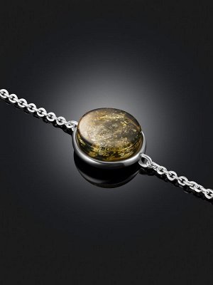 Стильный браслет со вставкой из янтаря зелёного цвета «Фурор»