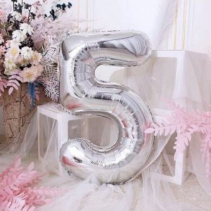 Шар фольгированный 40" Цифра 5, цвет серебряный