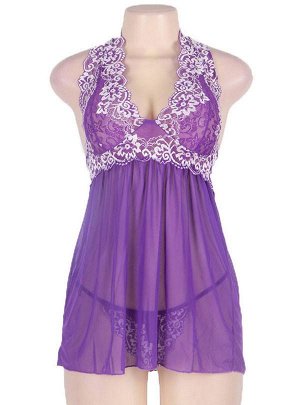 Сорочка с кружевным лифом, фиолетовая