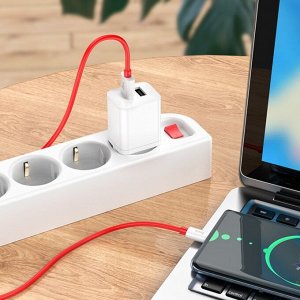 Кабель Hoco X87, Type-C - USB, 3 А, 1 м, оплётка силикон, красный