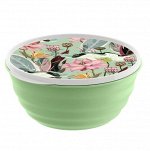 Миска, 2,1 л, с крышкой, пластик, с декором, зеленый, LATINA, 1/18