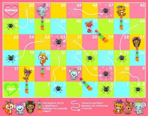 Игра настольная ходилка "Веселые ходилки 4 в 1" для девочек (ходилка-раскраска)