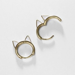 Серьги-кольца XUPING кошечка, цвет белый в золоте, d=1,6 см