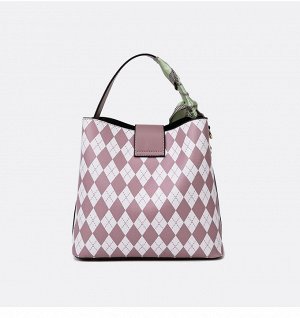 Комплект женских сумок из экокожи гладкой текстуры с принтом "Ромб", цвет пыльно-лиловый