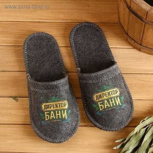 Тапочки для бани с вышивкой «Директор бани», шерсть 30%, полиэфир 70%, серые