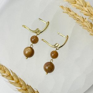 Серьги двойные с Солнечным камнем