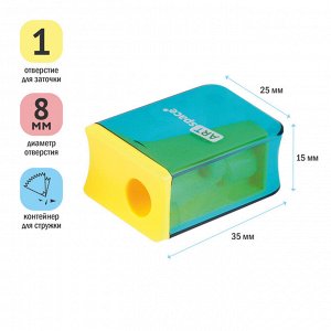 Точилка пластиковая ArtSpace ""Case"", 1 отверстие, с контейнером, ассорти