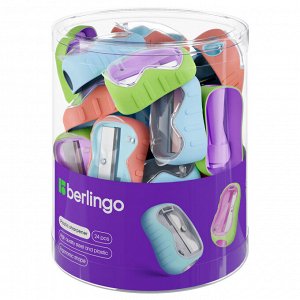 Точилка пластиковая Berlingo ""Soft"", 1 отверстие, контейнер, ассорти