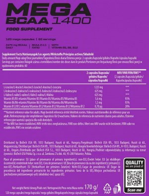 Аминокислоты BCAA SCITEC Mega BCAA 1400 1250мг - 120 капс