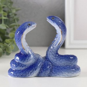 Сувенир керамика "Две кобры с сердцем" синие с золотом 4,2х11,2х9,4 см