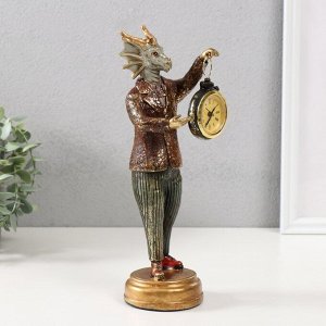 Фигурка-часы настольные полистоун «Золотистый дракон», 9.5x8.5x28 см
