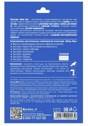 ЮКАН Пластырь для тела, противоотечный Шень Нун 11*7 см, 2шт