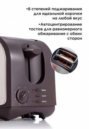 Тостер Вес: 1382 г
Тостер – это незаменимый помощник для создания самых вкусных завтраков. С ним каждое ваше утро будет начинаться с восхитительных хрустящих тостов!
8 степеней поджаривания для идеа