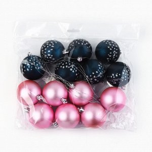 Шары ёлочные новогодние, d=6 см, 14 шт., синие, розовые
