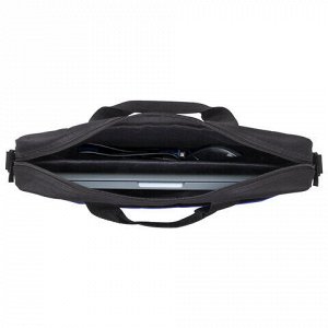 Сумка портфель BRAUBERG PRACTICAL с отделением для ноутбука 15,6", Blue line, черная, 29х40х7 см, 272603