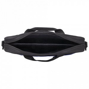 Сумка портфель BRAUBERG PRACTICAL с отделением для ноутбука 15,6", Blue line, черная, 29х40х7 см, 272603