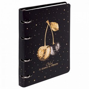 Тетрадь на кольцах А5 160х212 мм, 120 листов, картон, фольга, клетка, BRAUBERG, "Black&amp;Gold", 404735
