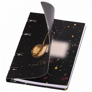 Тетрадь на кольцах А5 160х212 мм, 120 листов, картон, фольга, клетка, BRAUBERG, "Black&amp;Gold", 404735