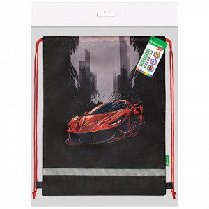Мешок для обуви BRAUBERG KIDS, светоотражающая полоса, 46х36 см, "Red car", 272392