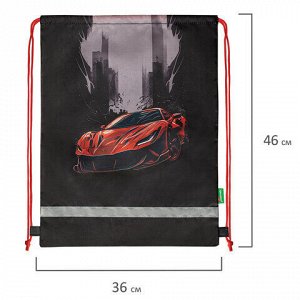 Мешок для обуви BRAUBERG KIDS, светоотражающая полоса, 46х36 см, "Red car", 272392