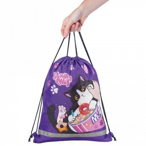 Мешок для обуви BRAUBERG KIDS, светоотражающая полоса, 46х36 см, "Sweet cheeks", 272390