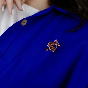 Брошь «Золотой Дракон» с эмалью и ювелирным стеклом