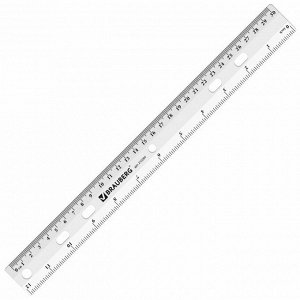 Линейка пластик 30 см BRAUBERG "Сrystal", прозрачная, 210284