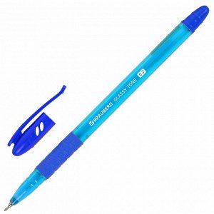 Ручка шариковая масляная с грипом СИНЯЯ, BRAUBERG GLASSY TONE, узел 0,7мм, линия 0,35мм, 144108
