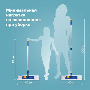 Швабра с флаундером 40см, телескоп черенок 130см, резьба 1,6см, микрофибра/абразив (ТИП К), LAIMA