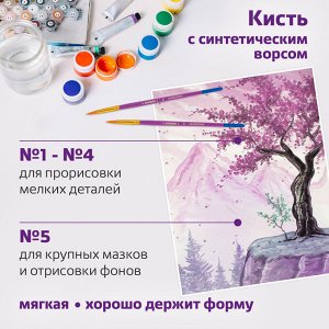 Кисти ЮНЛАНДИЯ, НАБОР 5шт. (СИНТЕТИКА, круглые № 1,2,3,4,5), блистер, 200895