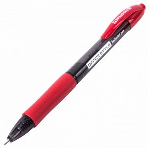 Ручка шариковая автоматическая с грипом КРАСНАЯ,  BRAUBERG OFFICE STYLE, 0,7мм, линия 0,35мм, 144211