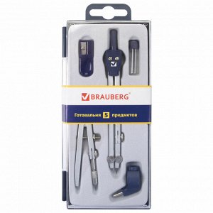 Готовальня BRAUBERG "Student Oxford", 5 предм: циркуль + кронц-ль, держ., грифель, точилка, 210338