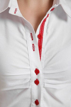 Блуза Эвита д/р (белый-красная отделка)