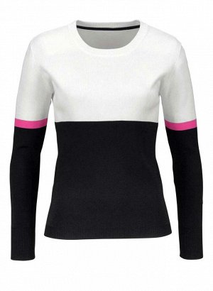 1к Пуловер, черно-белый  Aniston Узкий пуловер с цветными блоками. Подчеркивающий фигуру силуэт с круглым вырезом горловины, длинными рукавами и краями резиночной вязкой. Длина ок. 60 см. Прочный трик