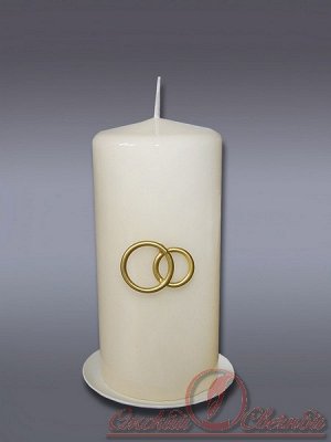 Свеча свадебная пенек "Кольца" h=12,5 см сл. кость (время горения - 10 ч.)