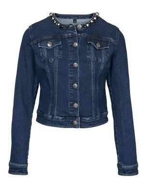 1r Джинсовая куртка, темно-синяя Heine - Best Connections Модная джинсовая куртка для любого гардероба. Привлекательная укороченная форма с эффектной аппликацией на вырезе. Кокетки на плечах и спине. 