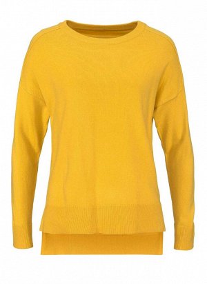 1к Пуловер, желтый  Cheer Модный пуловер красивого цвета широкой формы. Обрамляющий фигуру силуэт с круглым вырезом горловины, широковатыми плечами и длинными рукавами с манжетами резиночной вязкой. У