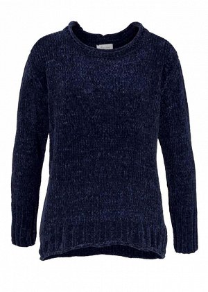 1к Пуловер, синий  Aniston Привлекательный широкий пуловер с блеском. Обрамляющий фигуру силуэт с узким круглым вырезом горловины роликом, длинными рукавами и краями резиночной вязкой. Длина ок. 61/65