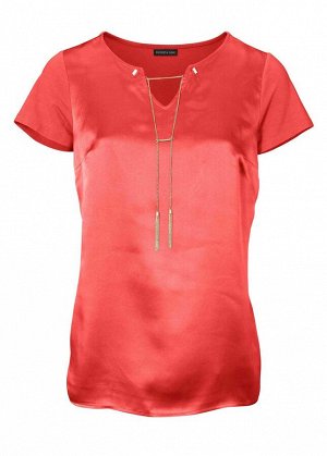 1r Блузка, красная PATRIZIA DINI Модная блузка и женственный стиль. Отстегивающийся металлический элемент с цепочкой на вырезе. Спинка, подкладка и рукава из удобного трикотажа. Полочка из шелка. Обра