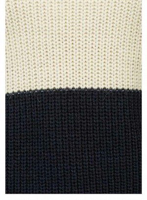 1к Пуловер, синий  Tamaris Цветные блоки женского пуловера от Tamaris. Обрамляющая фигуру укороченная форма с узким воротником-стойкой, длинными рукавами и краями резиночной вязкой. Длина ок. 60 см. М