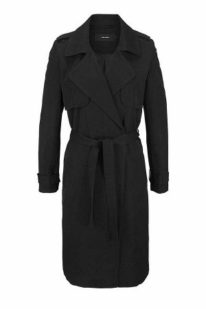 1r Пальто, черное VERO MODA Невероятный крой и изысканные детали. Пальто Export от Vero Moda в стиле плаща с широкими лацканами и поясом. Обрамляющий фигуру свободный крой с погонами, кокеткой и боков