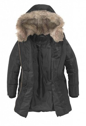 1r Куртка, черная VERO MODA Непринужденная куртка для плохой погоды. Контрастная отделка искусственным мехом. Обрамляющий фигуру силуэт с воротником-стойкой, 2 большими карманами с клапанами на пугови