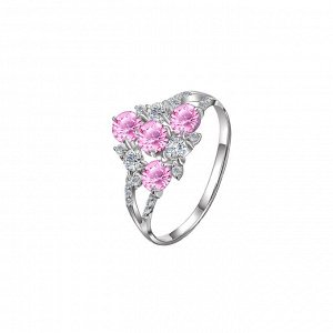 Кольцо 1-00018 – Серебро с родированием : Розовый, Бесцветный