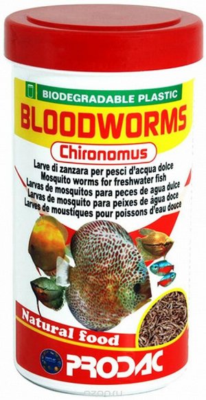 Prodac  BLOODWROMS CHYRONOMUS 100мл.(банка) натуральный корм-деликатес для пресновод. декорат. рыб.