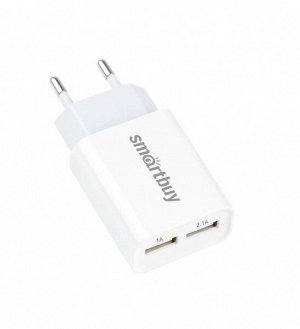 Сетевое зарядное устройство FLASH, 2.1 А+1 А , белое, 2 USB (SBP-2011)/62