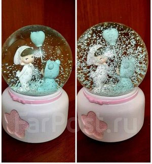 Снежный стеклянный шар "малыши в пижамах", на подарок, последний
