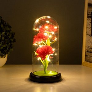 Фигурка светящаяся колба RISALUX «Гвоздики», LED-ночник, красный, 3xААА, 10.5x10.5x22 см