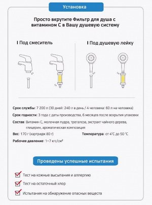 Фильтр для душа, витамин C, 7200 л, Персик, V4Skin, Ю.Корея