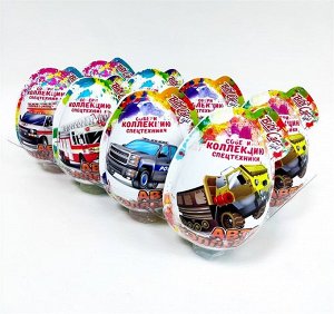 Большое пластиковое яйцо Автохэлперы с игрушкой и сахарным драже 6*8*10гр 1/48, шт.