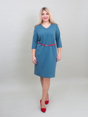 Платье Изюминка, серо-голубой, черный в комплекте с поясом